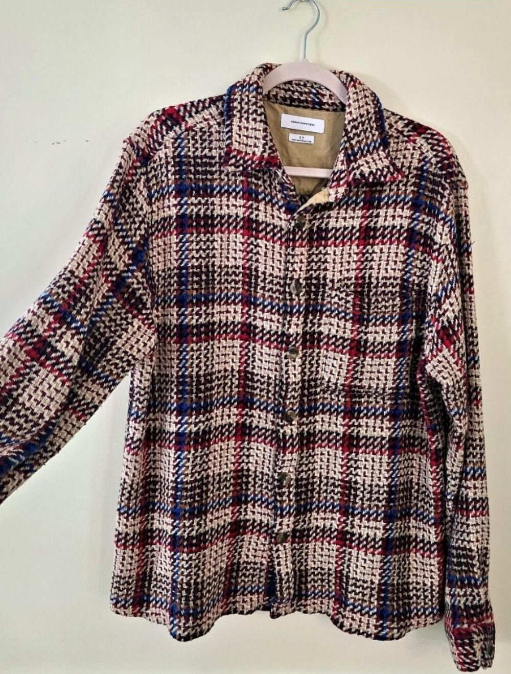 Urban Outfitters Plaid Tweed Textured Shacket Heavyweight Button Down Shirt S,P